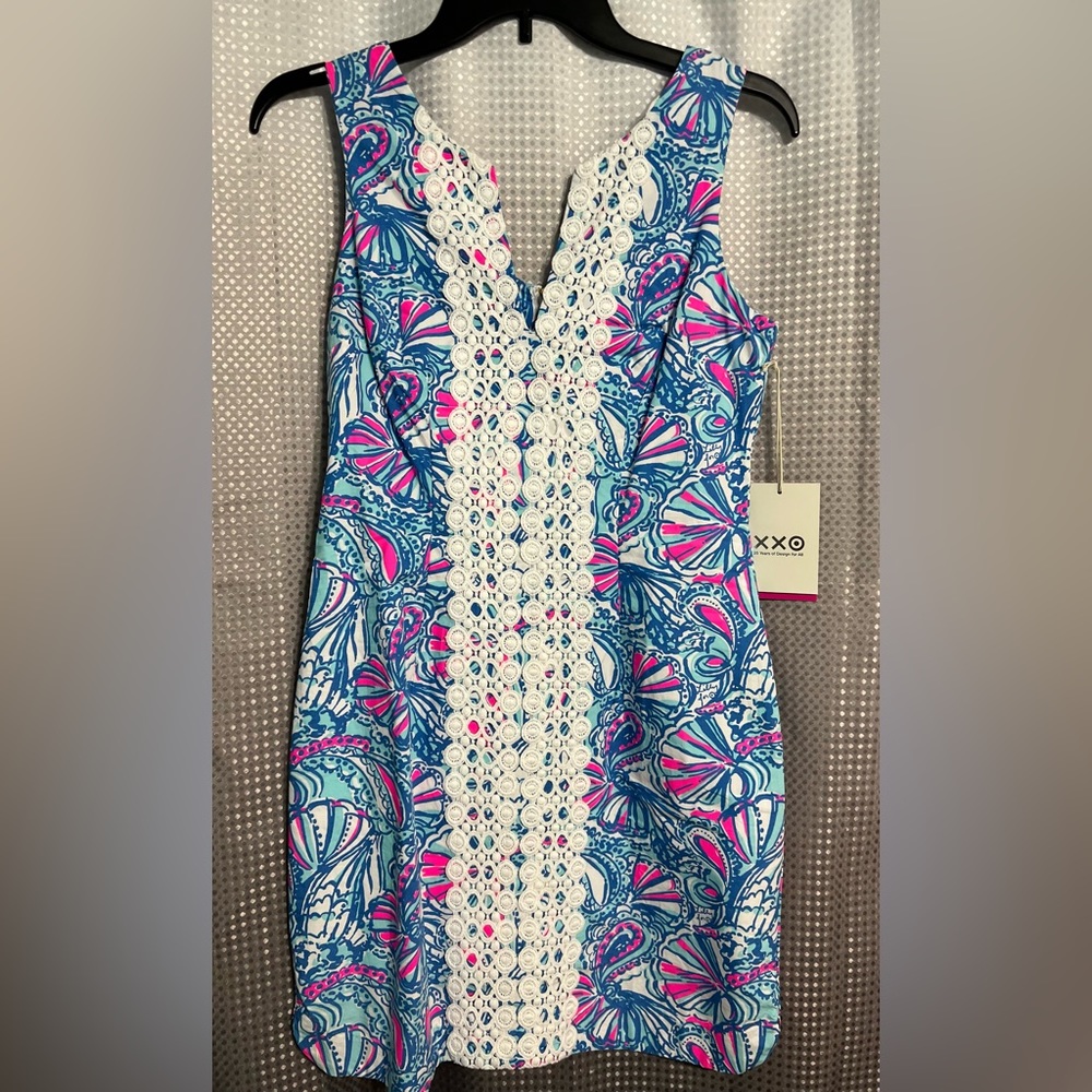 Lilly Pulitzer Floral Shift Retro Dress with Lace Trim NWT Size 4